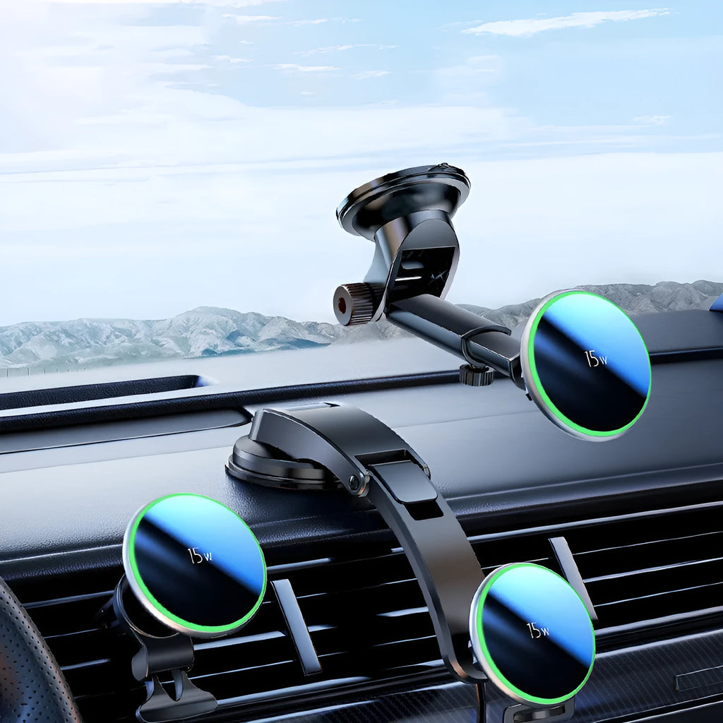 Fashion car magnetic wireless charging bracket with 15W and three installation styles