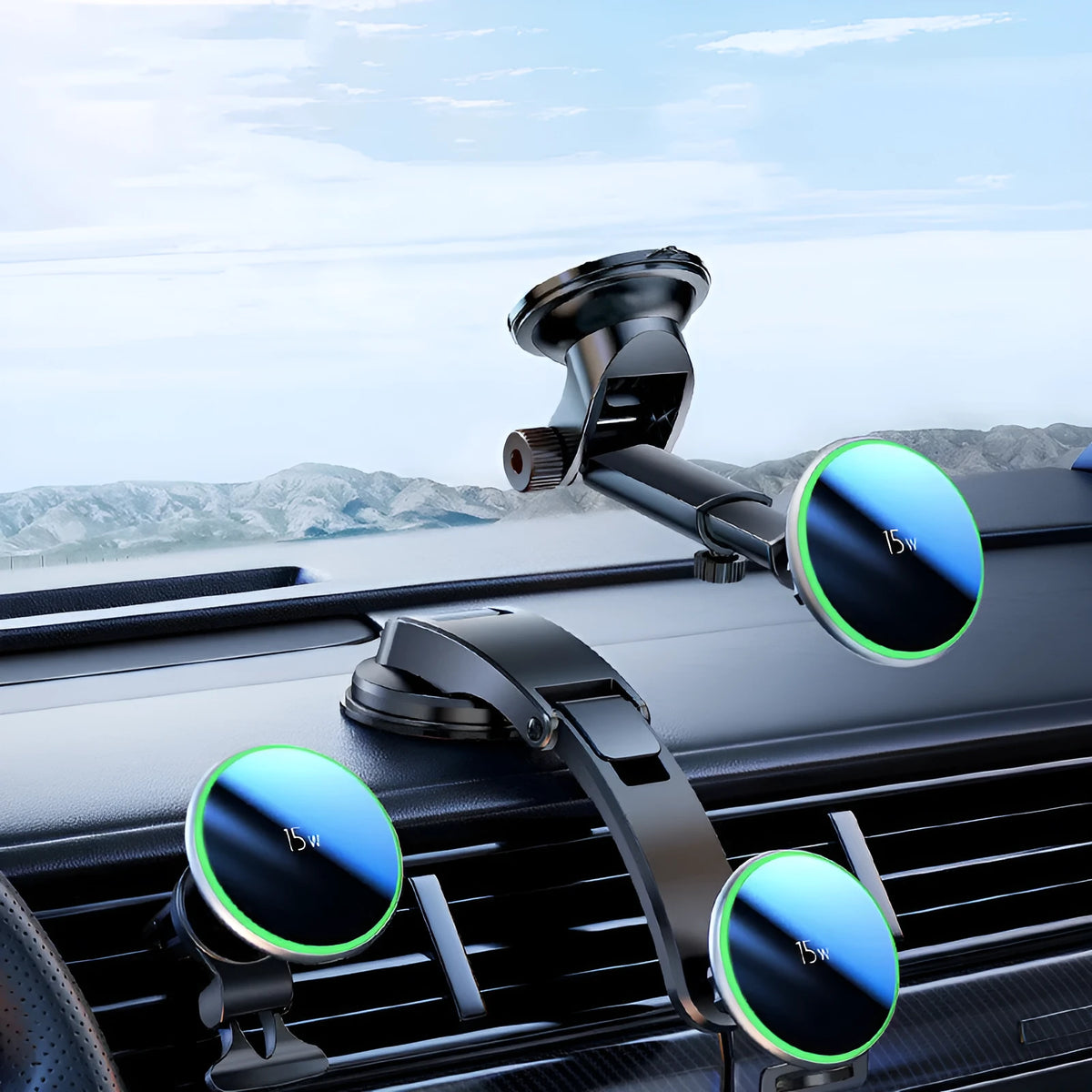 Fashion car magnetic wireless charging bracket with 15W and three installation styles