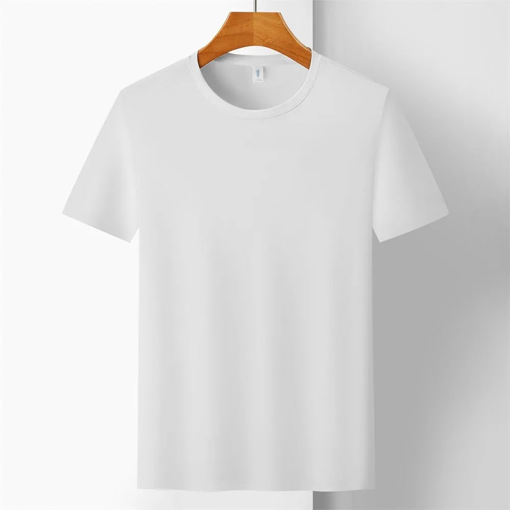 Men's slim fit ice silk t-shirt in solid colour with short sleeves, shown in apple green