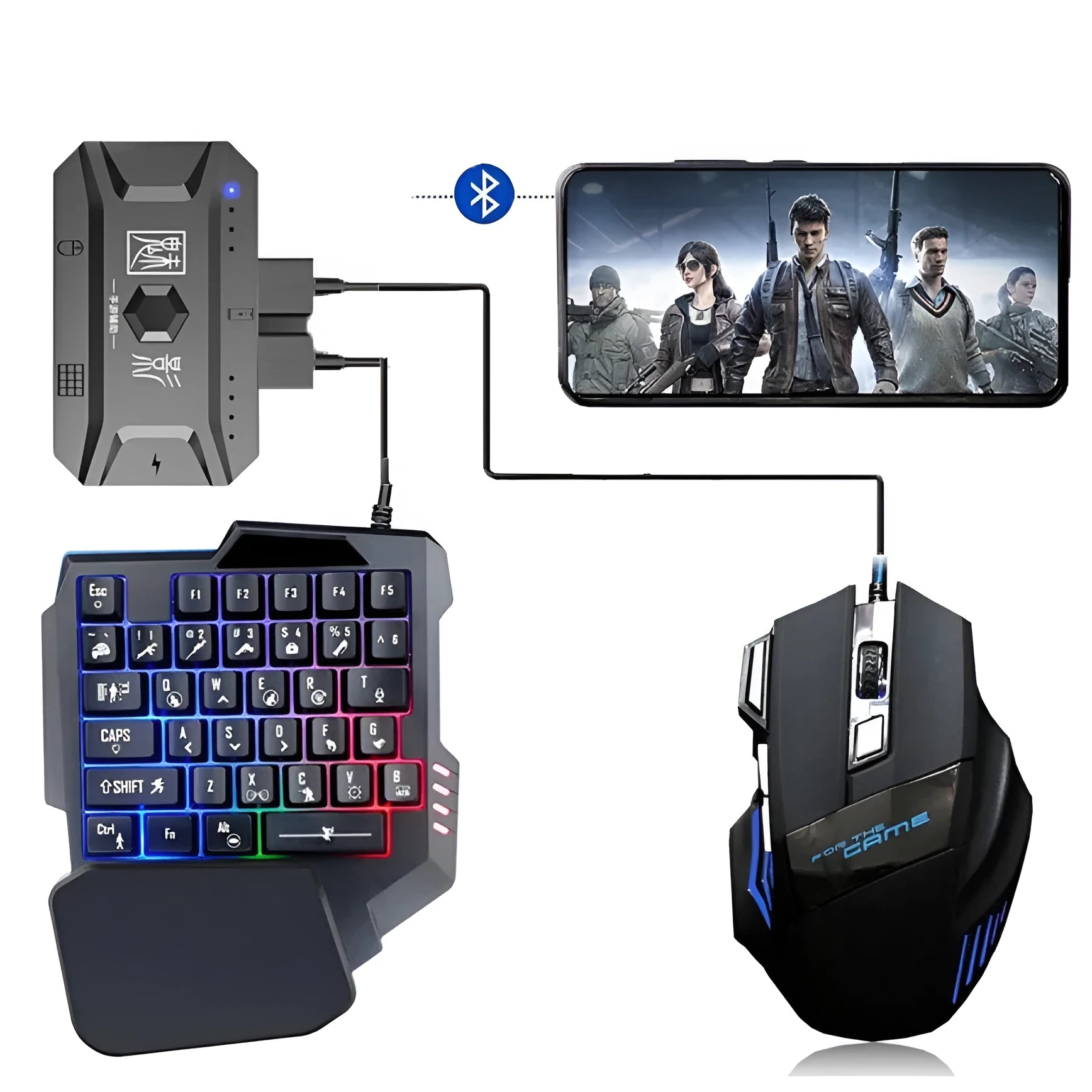 Grey ABS plastic mobile gaming converter set with keyboard and mouse throne for USB connection