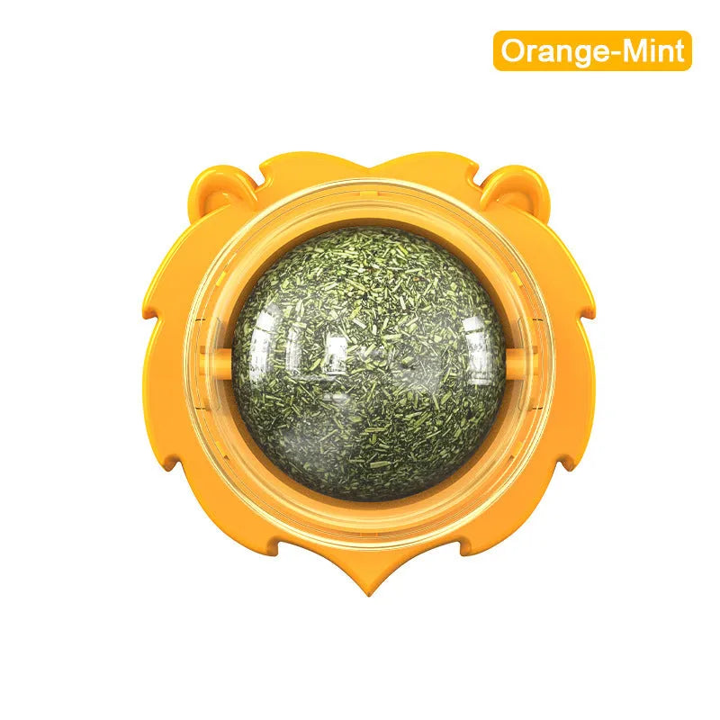 Orange molar-shaped cat toy with dental cleaning ridges and catnip infusion