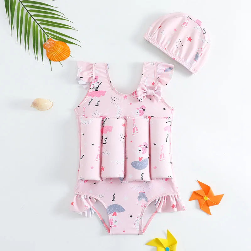 Children's buoyancy swimsuit boy's one-piece in Korean-style solid colour, nylon fabric, available in sizes M to XXL