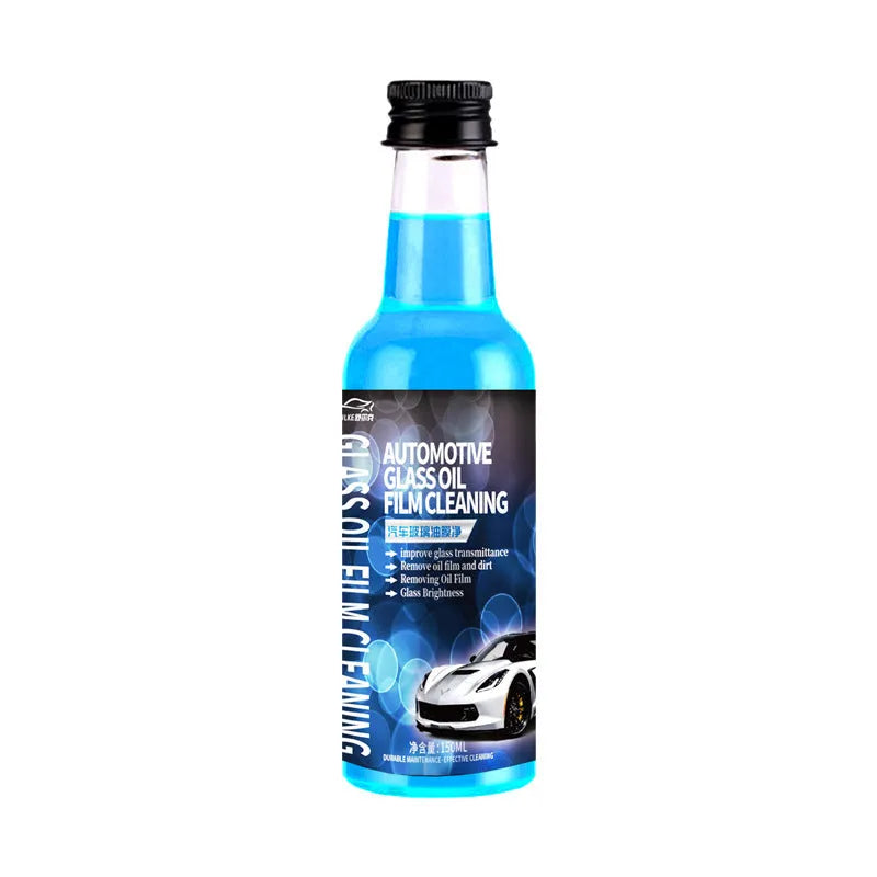150ml spray bottle of car glass oil film remover cleaner in yellow and blue packaging options