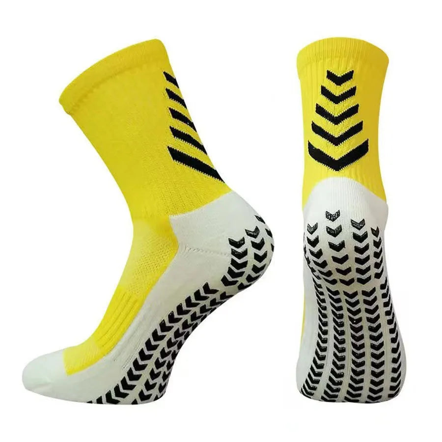 Men's non-slip mid-calf athletic sports socks in multiple colours including arrow black and sapphire blue.