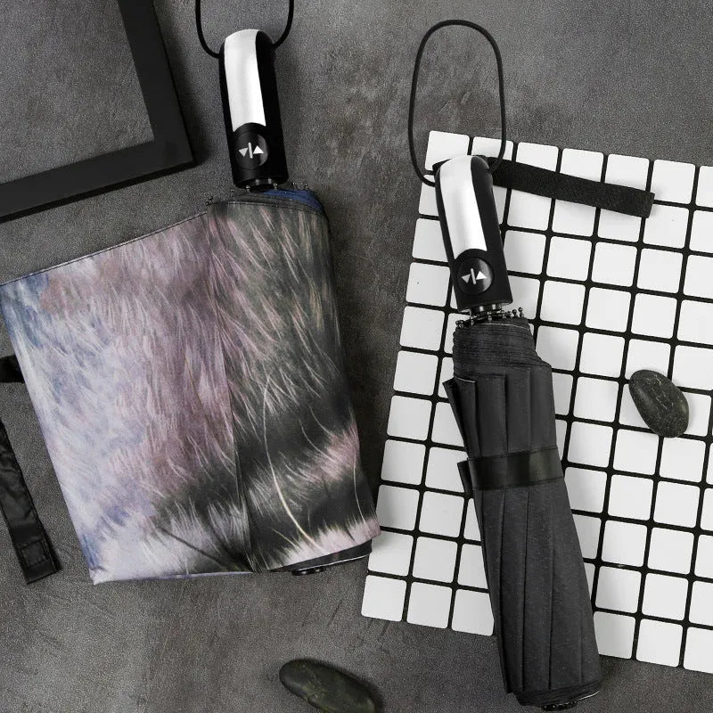 Tri-fold folding umbrella with iron frame and plastic handle in various colour styles