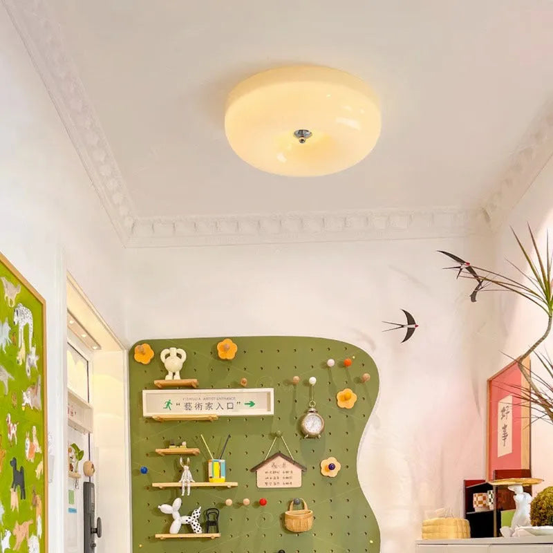 Cream colour middle ancient style bedroom ceiling lamp with three-colour light function.