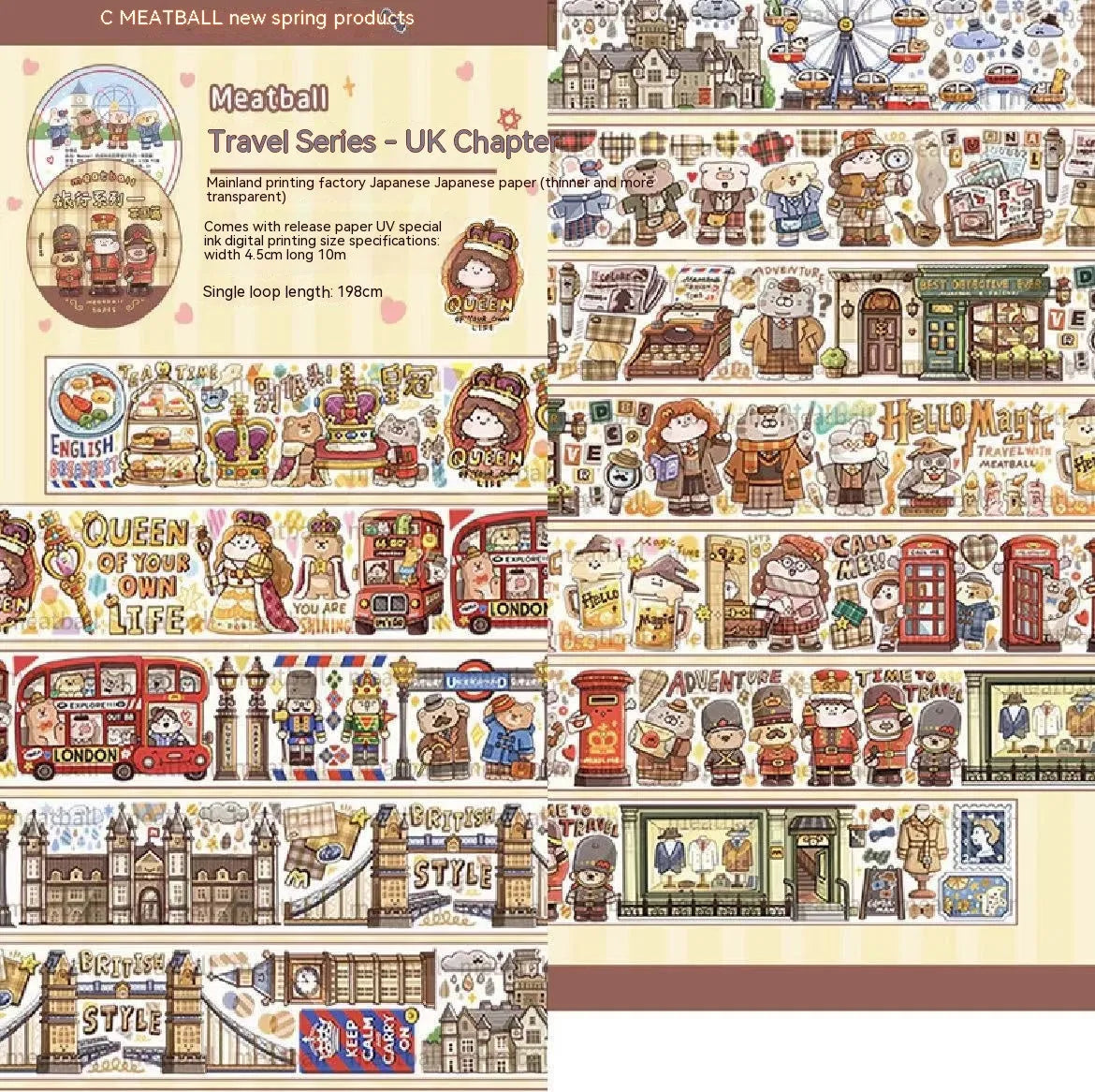 Cute cartoon character decorative sticker on Japanese paper for packaging.
