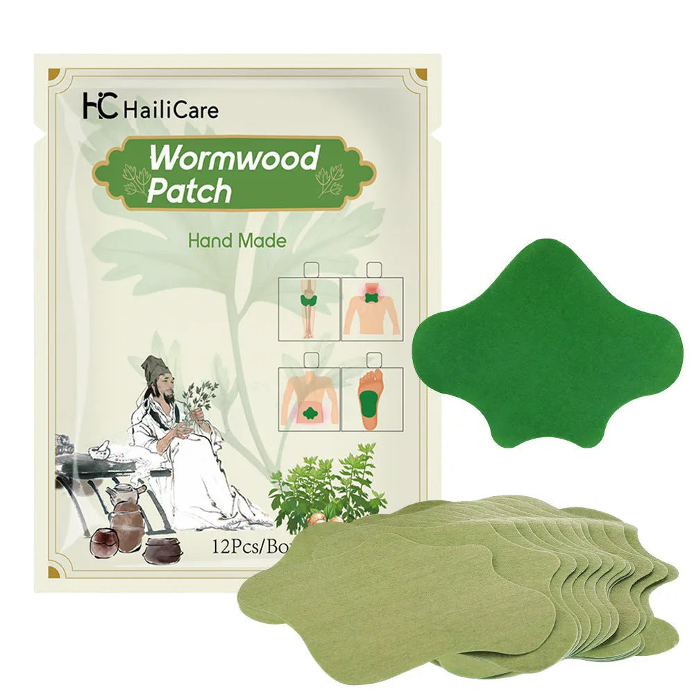 Chinese mugwort herbal patches pack showing knee, lumbar, cervical and foot application types