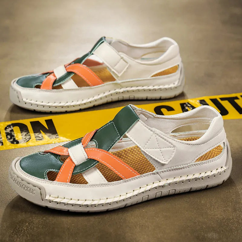 Women's low-top casual sandals with Velcro straps and a round toe in a solid colour.