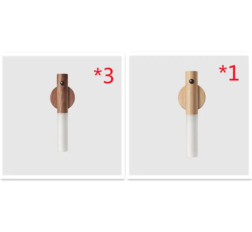 Magnetic USB LED night light with PIR motion sensor, warm white light, acrylic shade, Ash or Walnut finish