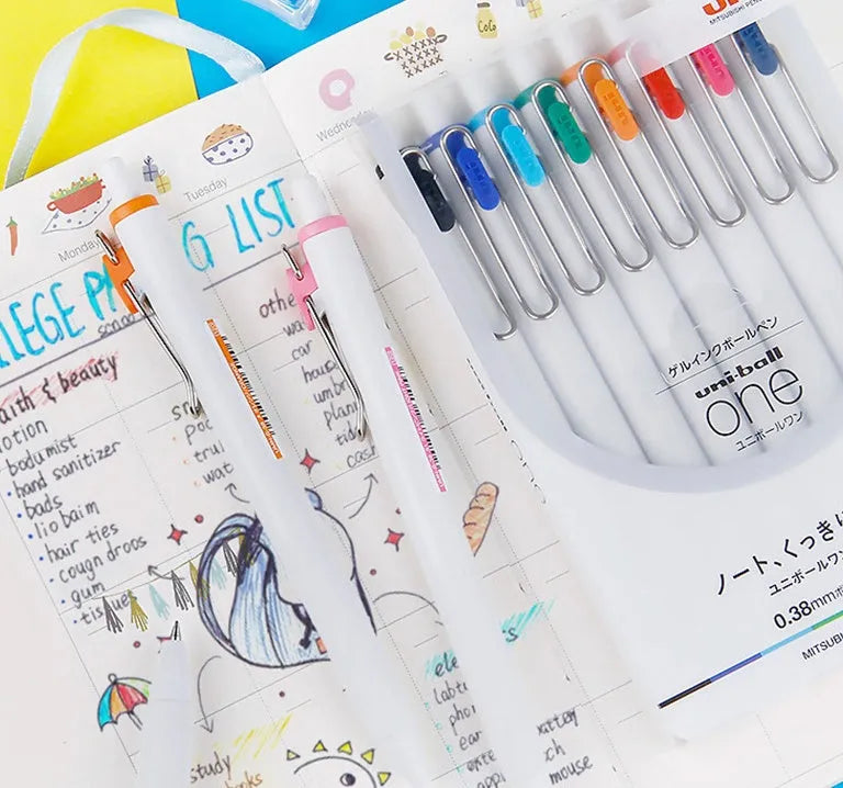 Gel pen with 0.38mm or 0.5mm tip, black ink, 140mm body length, 10 pens per box