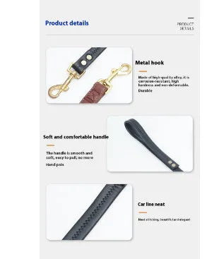 PU leather pet traction belt in black or maroon with chain ring attachment