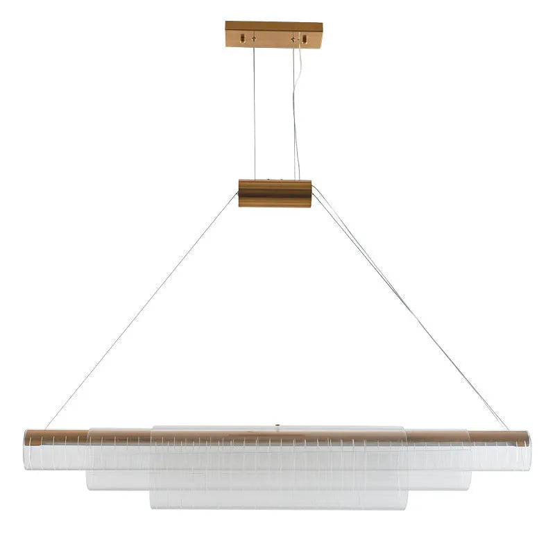 Modern minimalist glass pendant lamp with iron fittings in three length options.