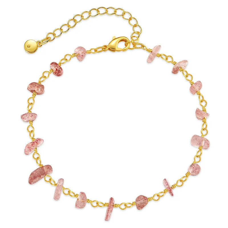 Women's bracelet with irregular gravel turquoise stones and geometric crystals in 18K gold plated copper