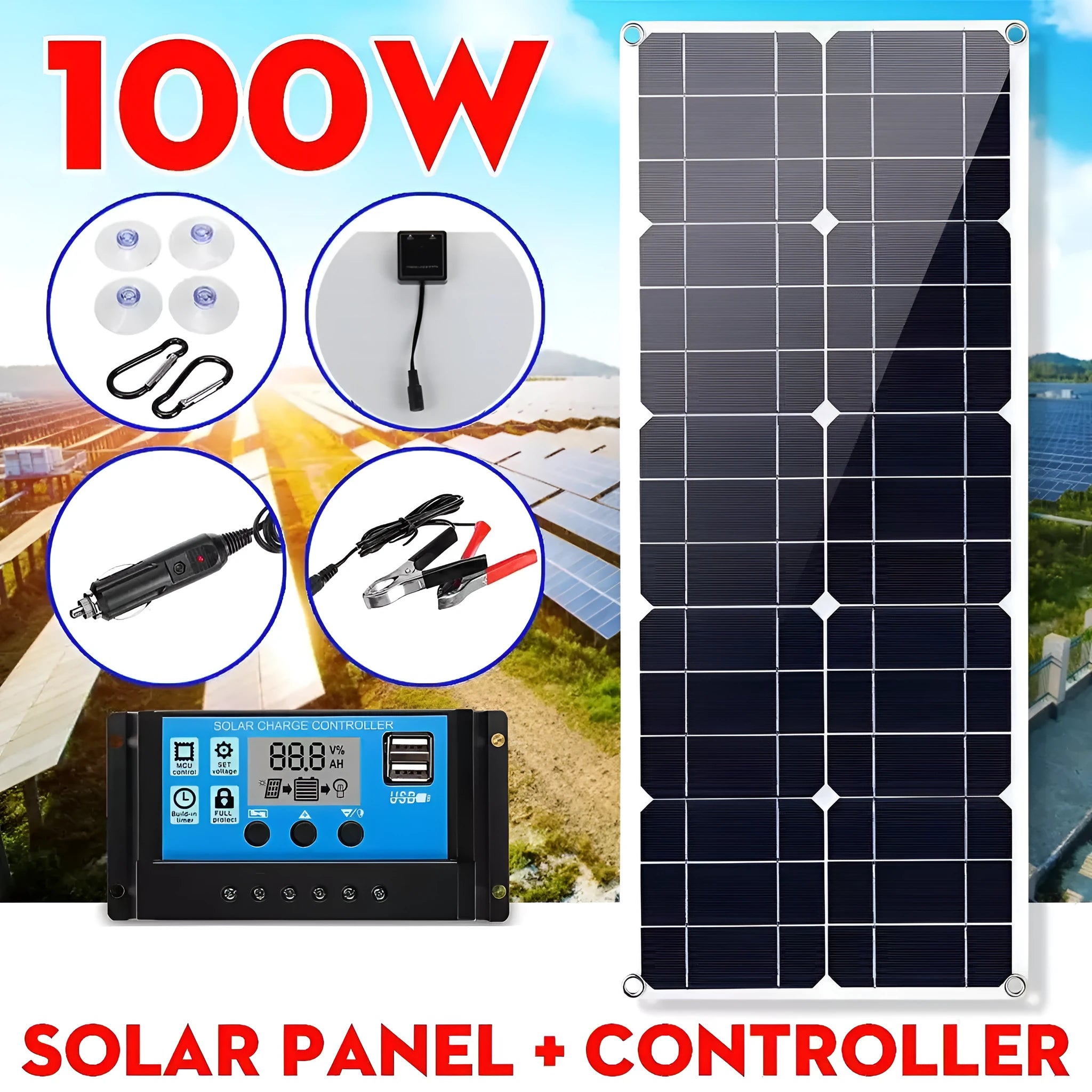 30W semi-flexible solar panel for outdoor USB charging of phones and devices