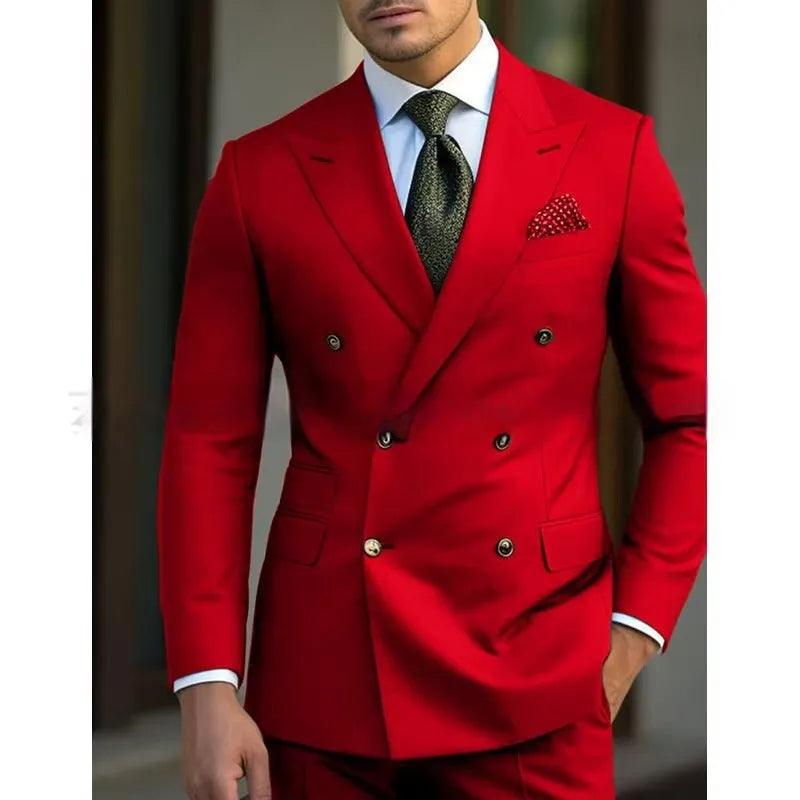 Men's light business suit set comprising a coat and trousers in a neutral colour