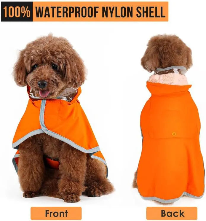 Dog raincoat waterproof soft breathable hooded jacket with transparent cap for small and large dogs