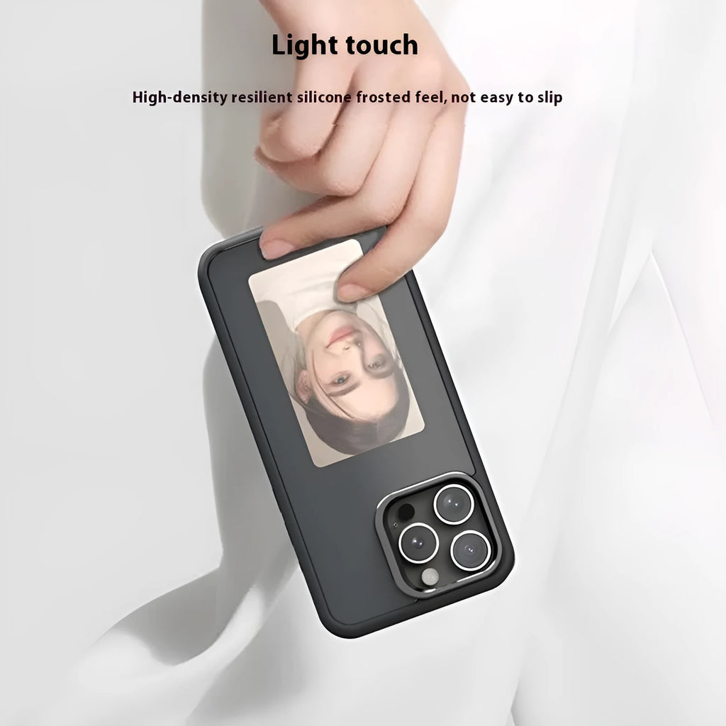 Silicone phone case with four-colour e-ink screen for iPhone 13-16 series, available in black