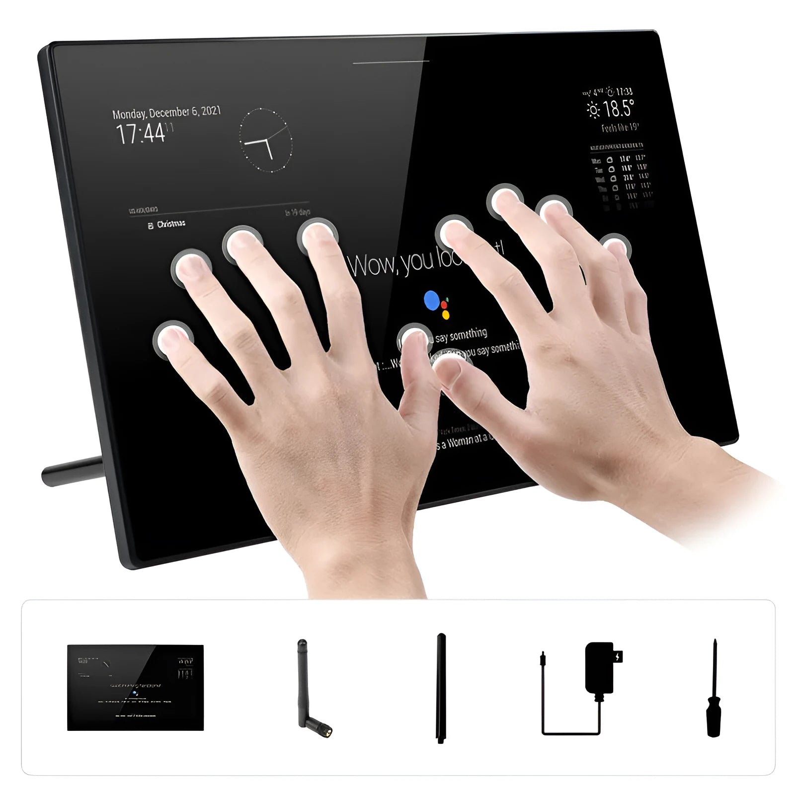 13.3-inch black integrated computer voice assistant touch display panel with ABS housing.
