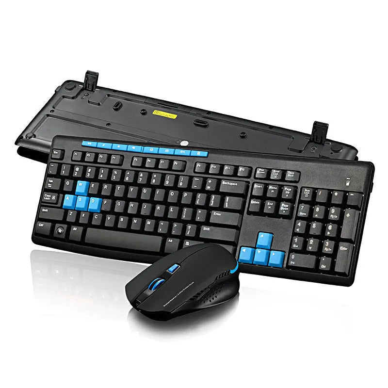 Black USB wireless keyboard and mouse set with receiver for desktop computer use
