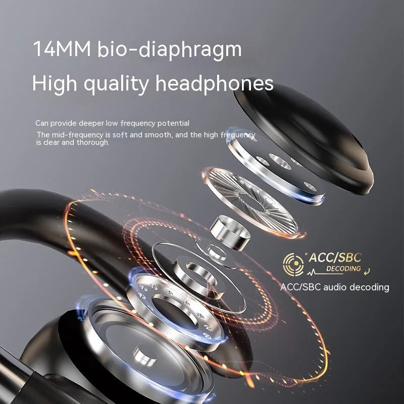 Non-entry ear-mounted wireless Bluetooth headset with digital display in black colour
