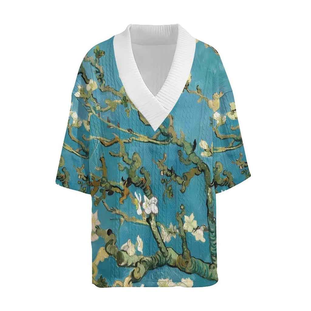 Men's peacock blue 3D printed casual suit with T-shirt and knitted shorts on a hanger