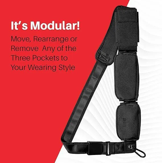 Black polyester passport crossbody bag with three pockets and tactical sling, compact 22.86 x 3.51 x 2.03 cm