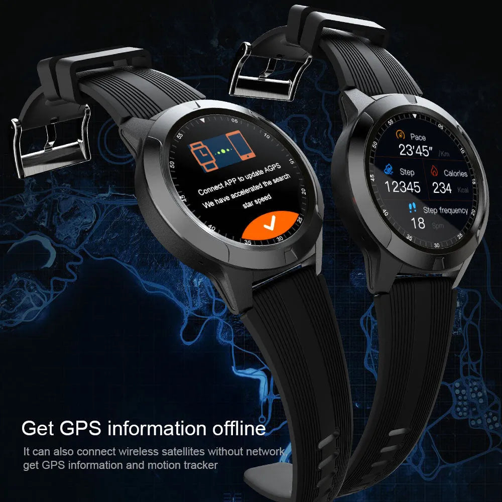 Black smart watch for men with 1.3-inch screen showing fitness tracking interface