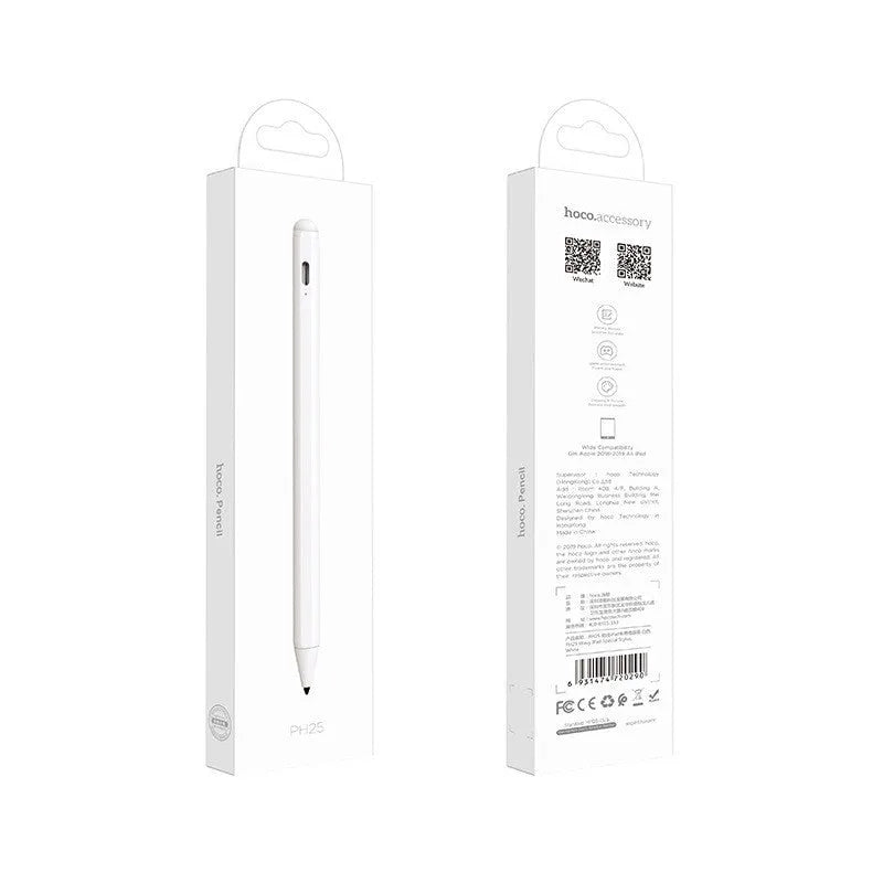 White PH25 Capacitor Pen stylus for iPad 2018-2019 models with 1.0mm fine nib and aluminium alloy body