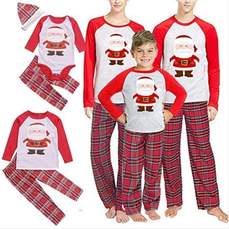 Christmas family matching father and son red cartoon print cotton blend top set