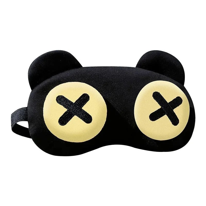Funny bear eye mask for sleep with shading and ventilation, polyester fabric, four bear styles: round eye, half eye, X eyes, bear eye