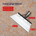 Manganese steel cleaning shovel with a tool steel head, shown in a garden setting.
