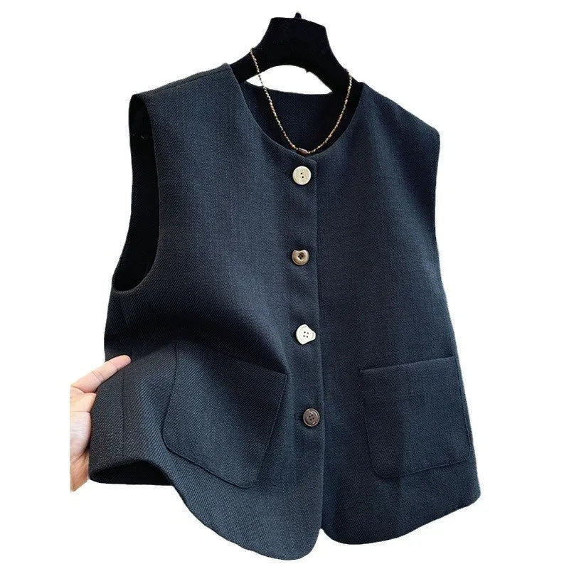 Womens round neck vest bandage dress in French style with sleeveless polyester construction