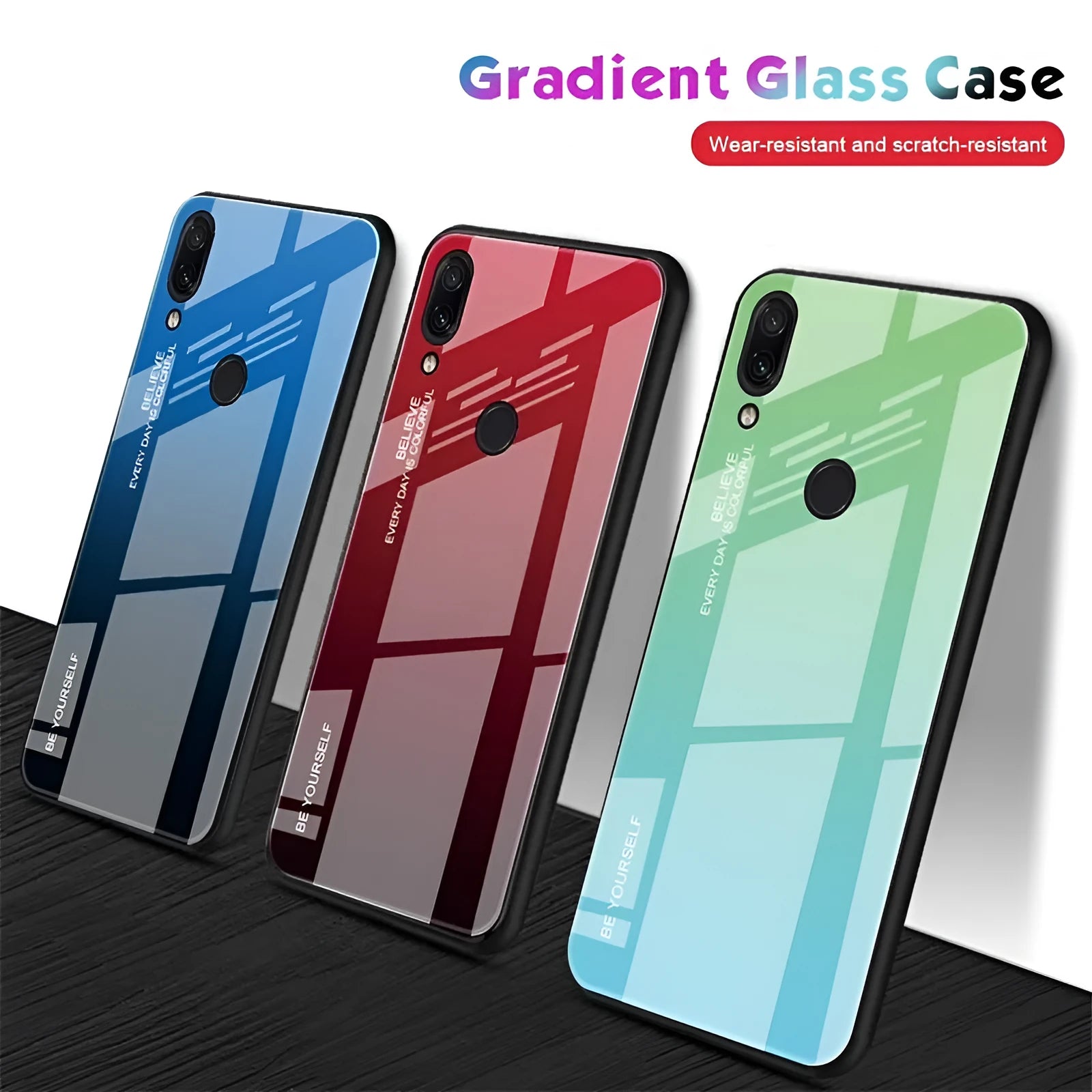 Gradient colour phone case for Redmi smartphones with tempered glass and TPU construction