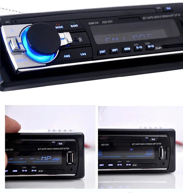 Bluetooth car stereo FM radio MP3 player with USB SD aux ports and remote control in-dash 12V