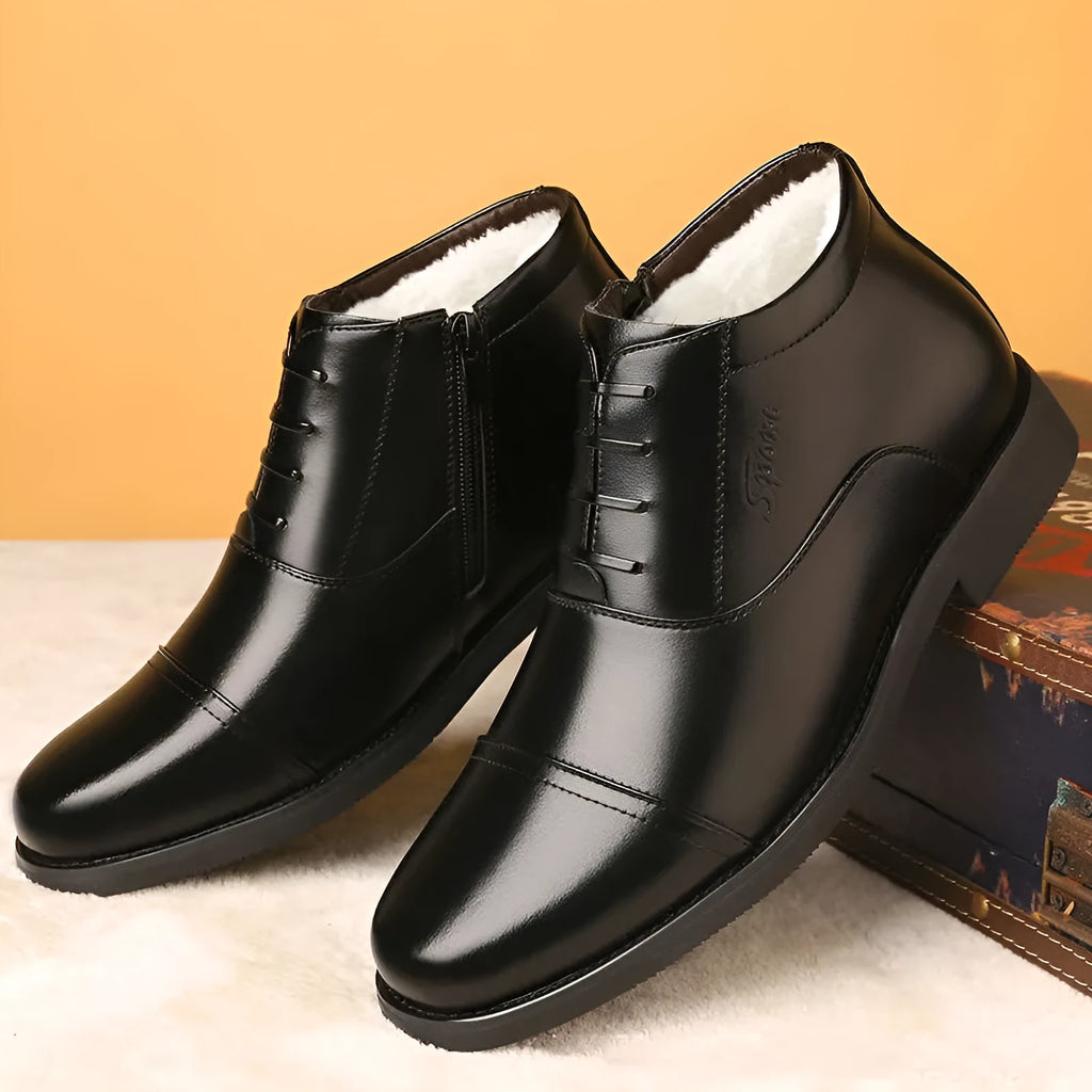 Winter real leather fleece lining men's casual cotton shoes black colour with rubber sole