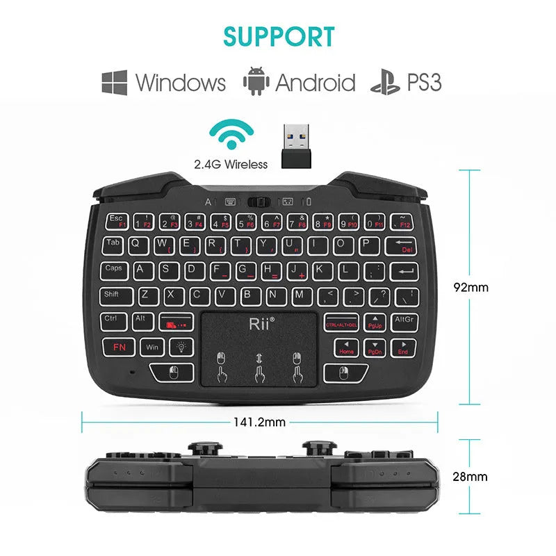 Wireless mini keyboard in black with compact layout and ergonomic design