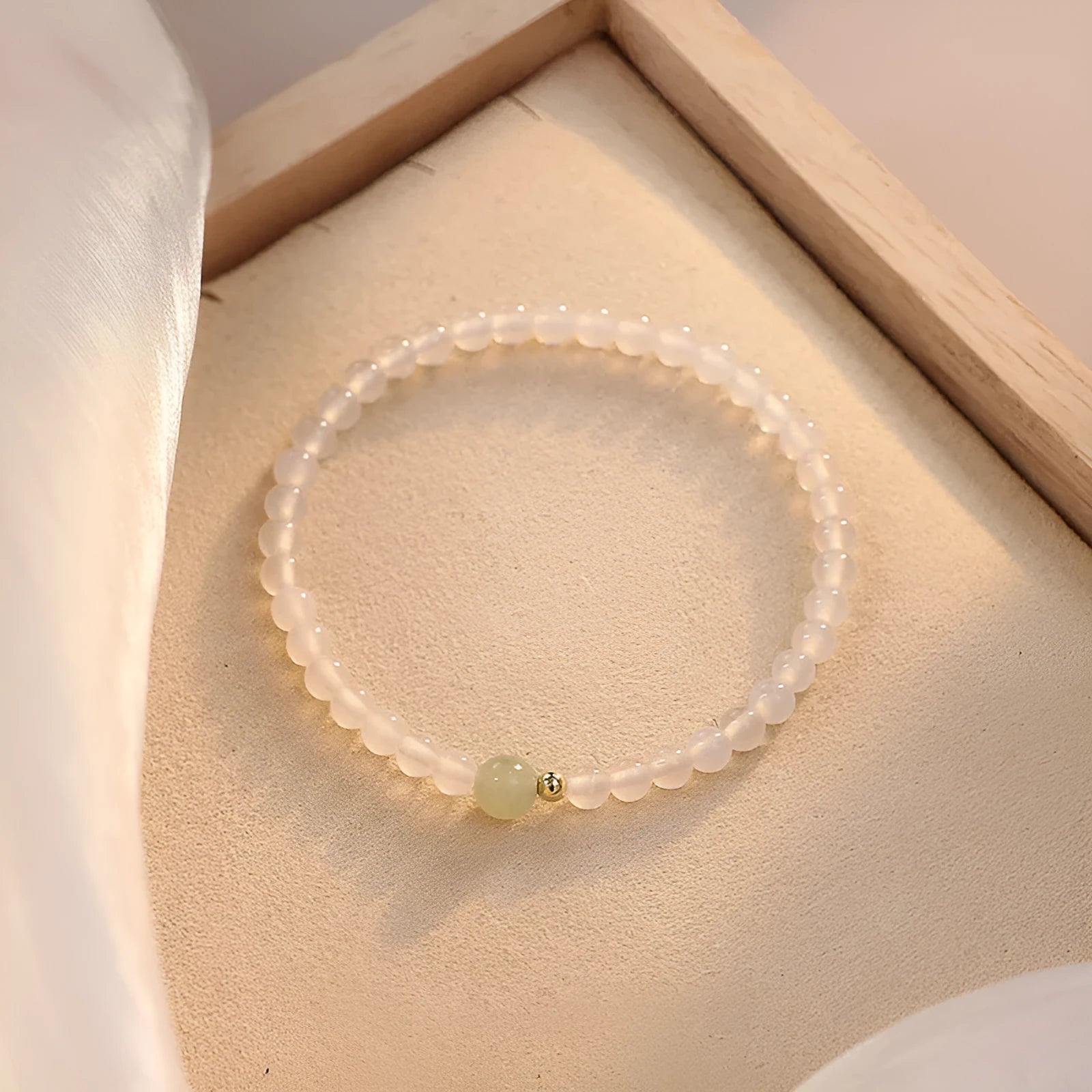 White agate women's bracelet with New Chinese style design showing polished beads and 15cm length