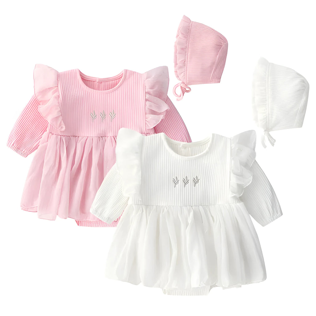 Baby girl fluffy princess dress in cotton fabric, pink red white colours, 59-80cm sizes
