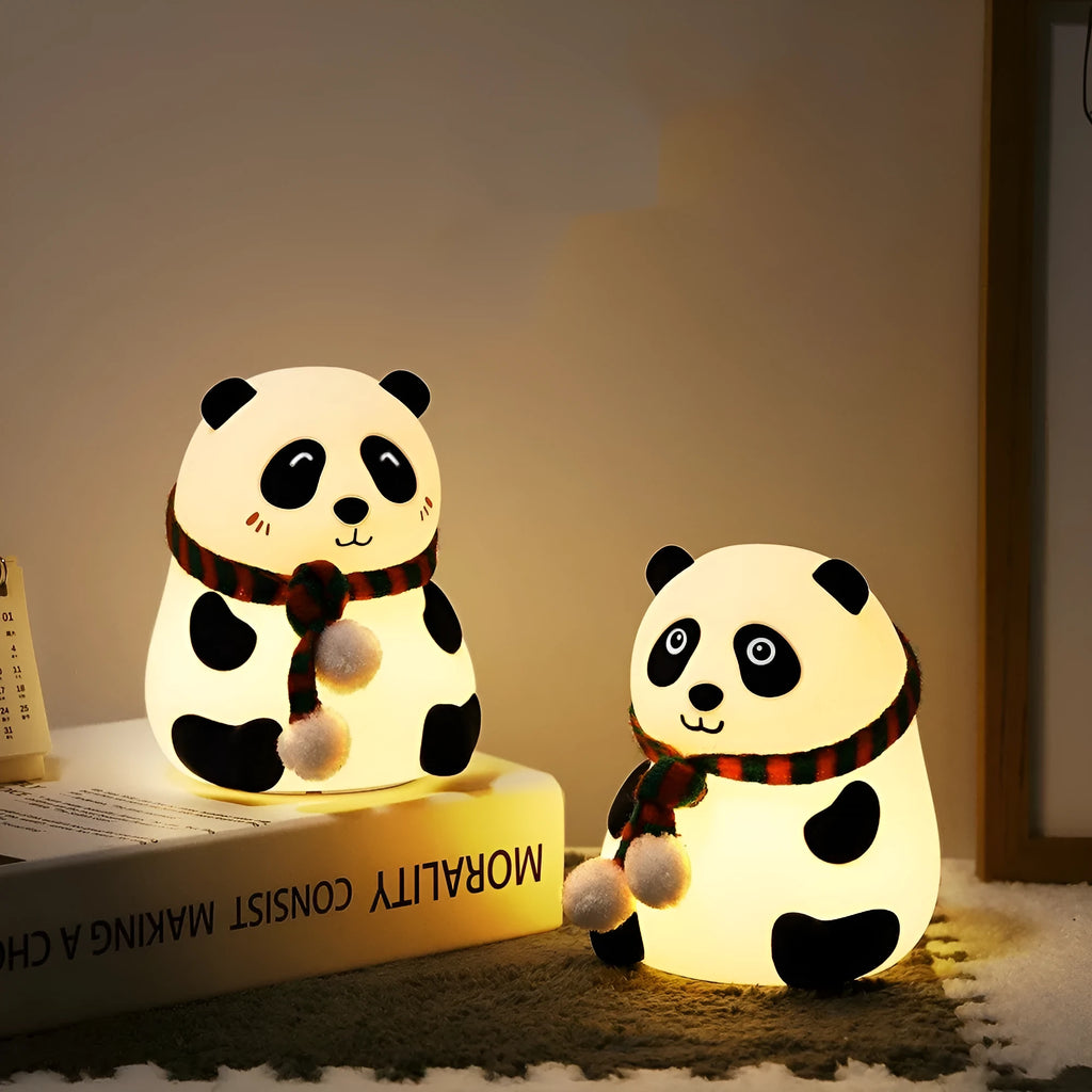 White and black panda silicone night light with USB port and soft glowing illumination