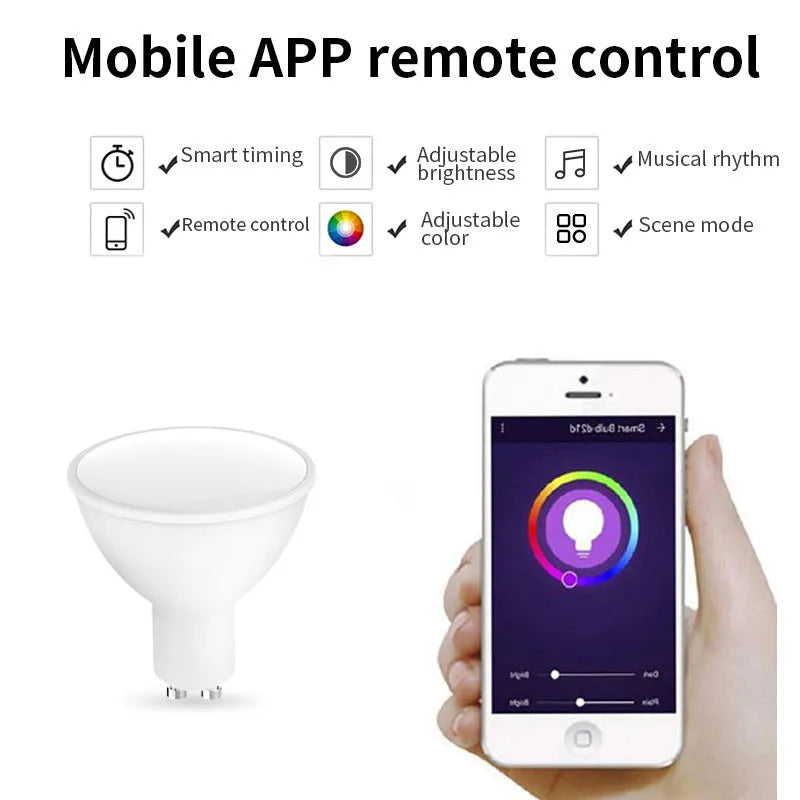Compact GU10 smart LED spotlight with WiFi connectivity for RGBCCT colour mixing and voice control