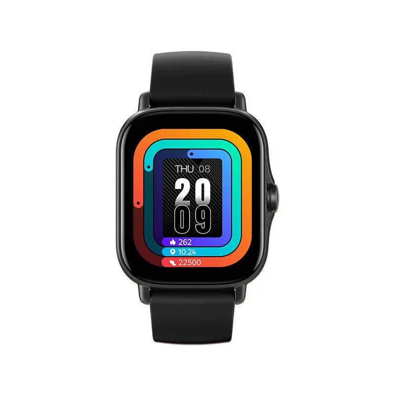 GT20 smartwatch in black on wrist showing heart rate monitoring on screen