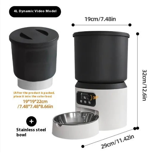 4-litre automatic pet feeder with optional camera and choice of stainless steel or plastic bowl