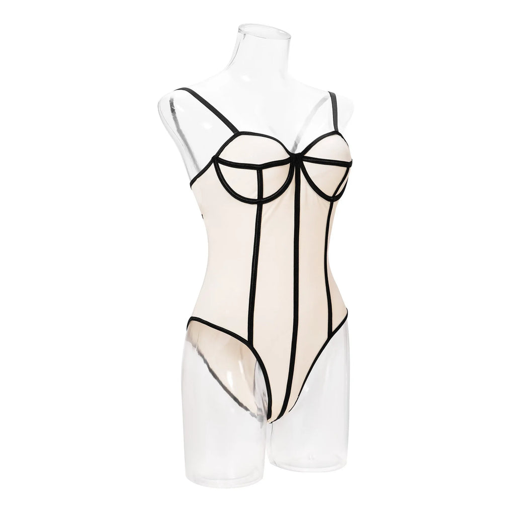 Khaki women's sleeveless bodybuilding jumpsuit with contrast colour panels and hollow-out design.