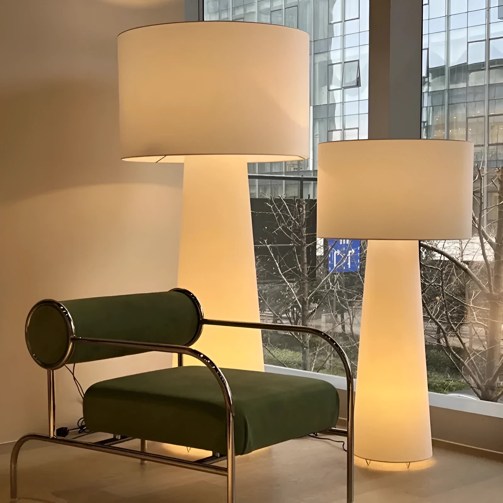 Simple modern floor lamp with fabric lampshade and iron base 26x55CM for living room