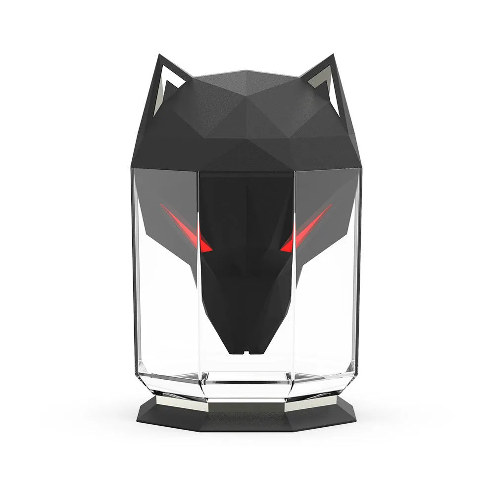 War Wolf black and white ultrasonic humidifier with colourful LED lights and USB cable