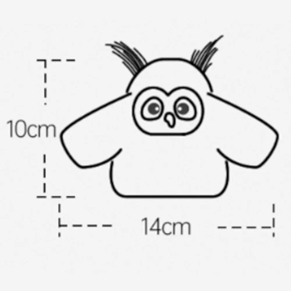 Grey automatic chirping owl cat toy with flapping wings on a flat surface.