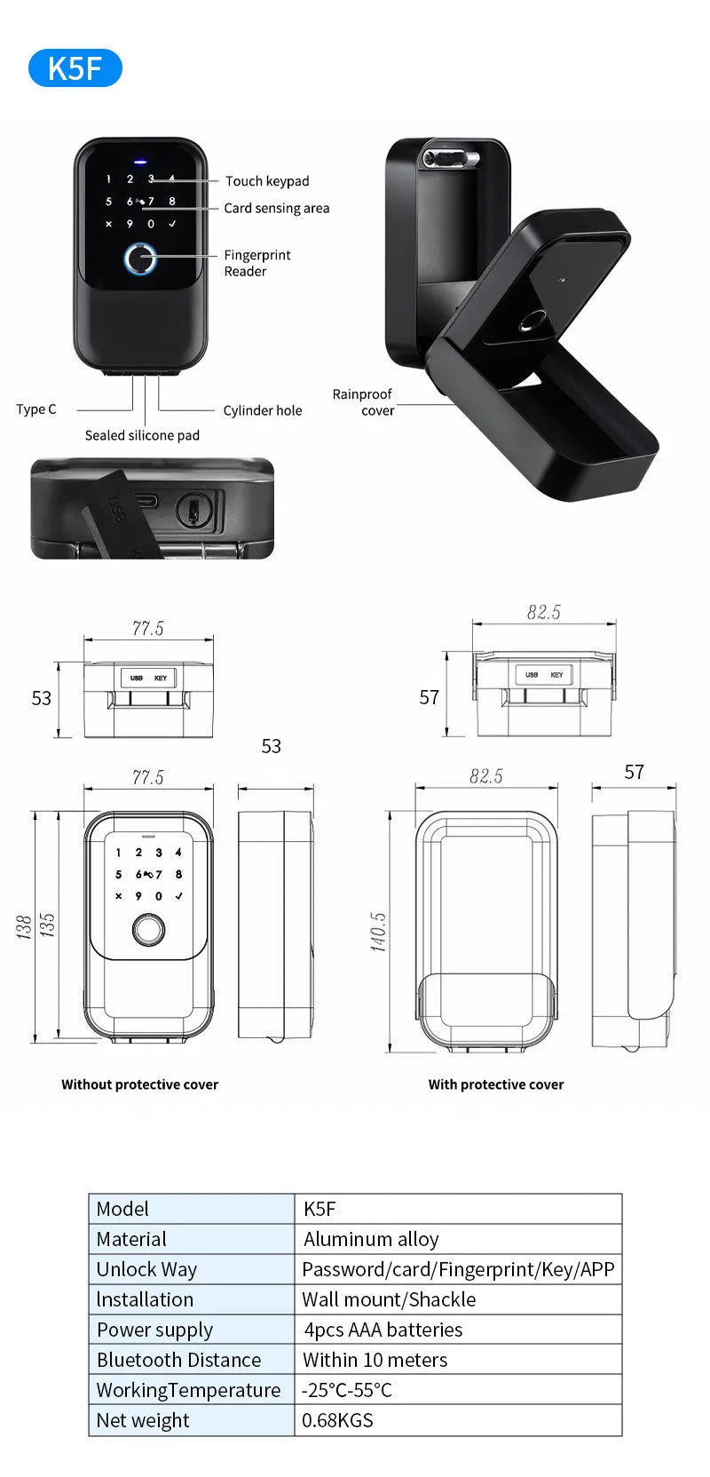 Smart key box with fingerprint scanner and Bluetooth for key storage K3BF KB5F TTLock