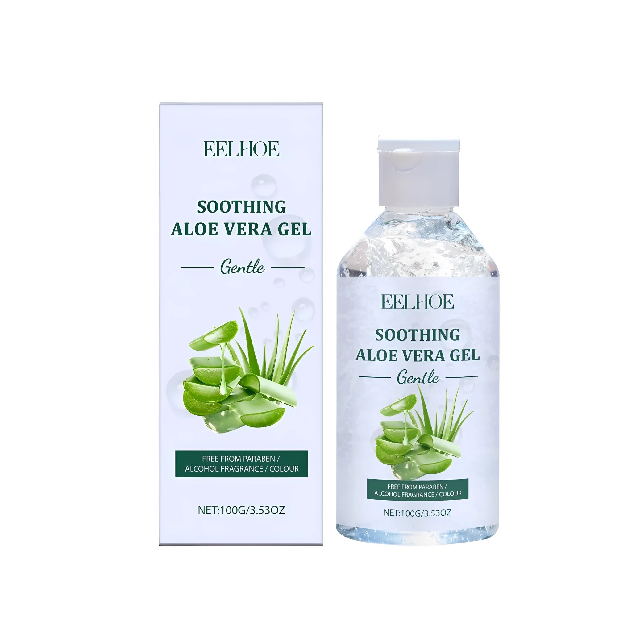 100g tube of clear aloe vera gel for face and body skincare.