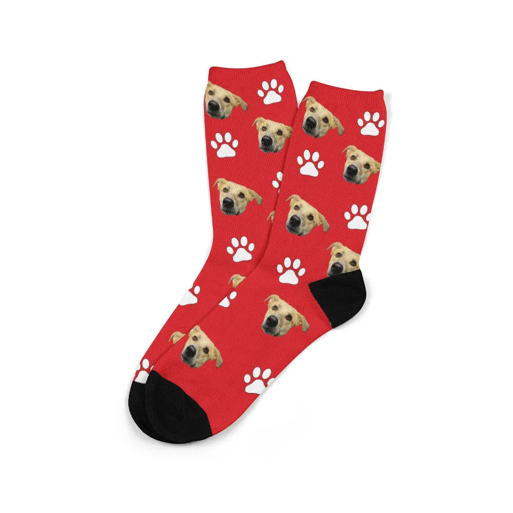 Personalised cartoon print mid-calf tube socks with custom photo printing in multiple colour options